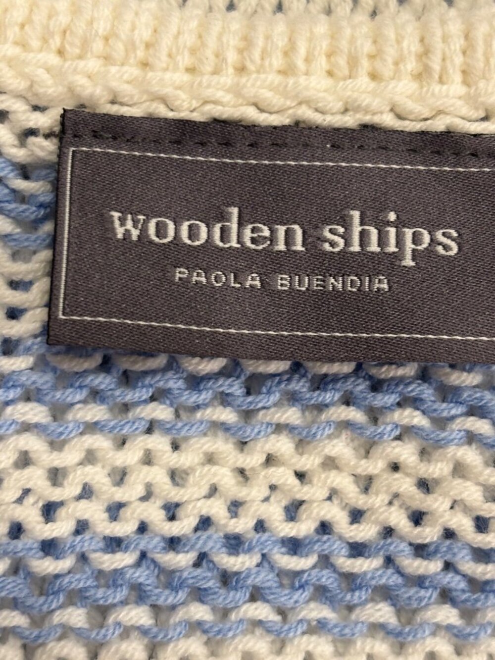 Wooden Ships Striped Sweater M/L Blue White Lightweight Coastal Knit - Picture 4 of 8